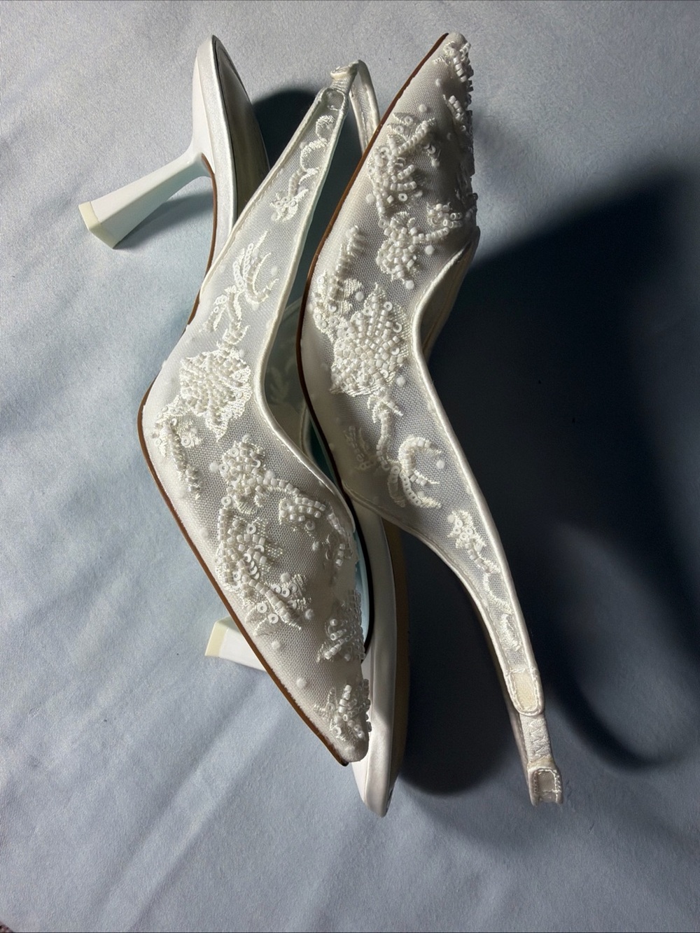 Betsey Johnson Ivory Beaded Embroidered Pointed Slingback Heels - Picture 7 of 11
